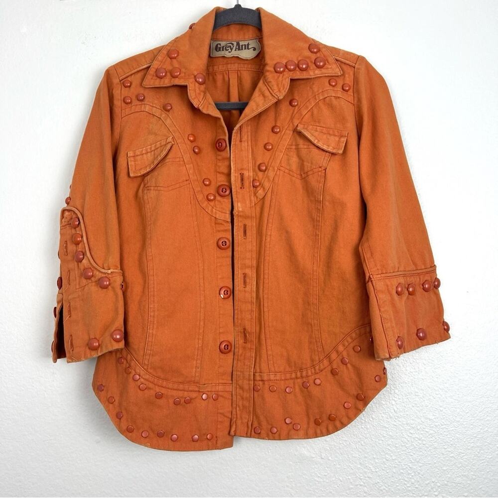 Grey Ant | Burnt Orange Studded Western Jacket Distressed Faded Grunge 6
